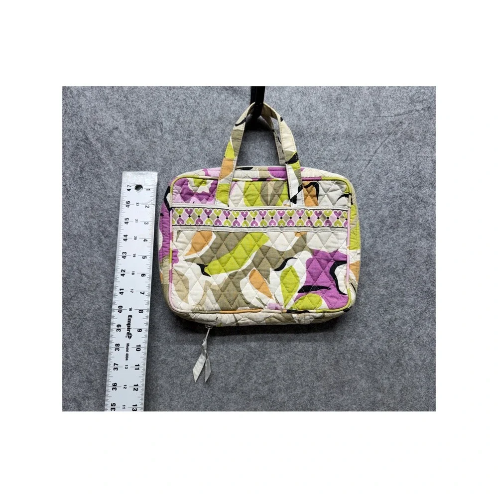 Vera Bradley Quilted Floral Tech Organizer Cosmetic Bag Purple Green Tan Heart